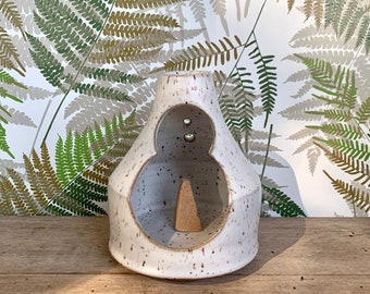 Ceramic Cone Incense / Tea Light Holder / Burner - Tabletop Chiminea / Hut Shaped Handmade Pottery - Speckled White