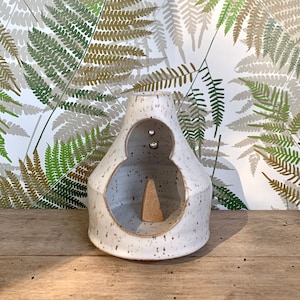 Ceramic Cone Incense / Tea Light Holder / Burner - Tabletop Chiminea / Hut Shaped Handmade Pottery - Speckled White