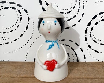 Handmade Porcelain Person Sculpture / Girl with Heart / Ceramic Doll / Cute Whimsical Fun Home Decor