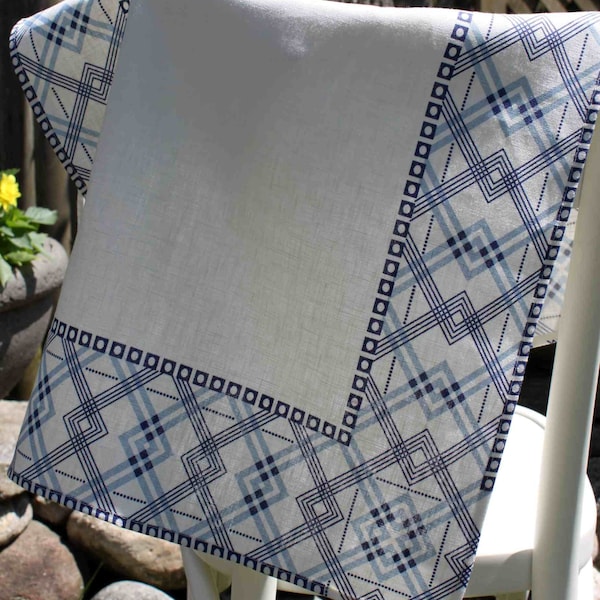 Blue Geometric Vintage Art Deco 20s Inspired Tea / Kitchen Towel - Linen