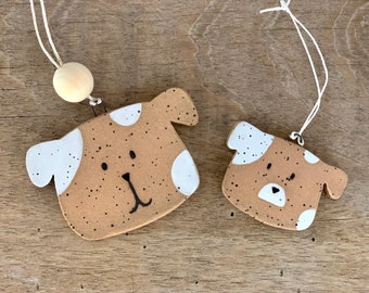 Two Handmade Ceramic Dog Ornaments / Pendants