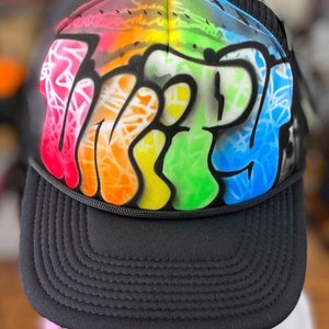 Airbrush Graffiti Trucker Hats by artist to the stars Mr.Hoodbrush. Custom Personalized. Free shipping in the USA. Thanks