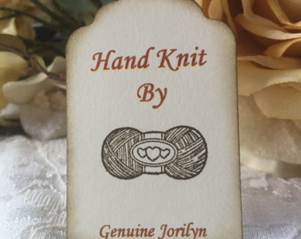 Hand Knit BY Hang Tags Labels - Custom - Personalized Knitting Tag - Hand Made By set of (8) Eight knit knitting tags custom made