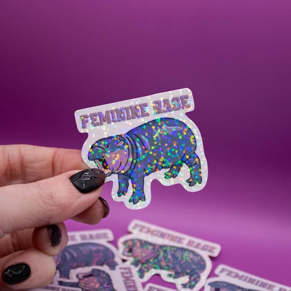 Moo Deng Feminine Rage Sticker - Animals, Cute Stickers, Hippos, Kawaii, Sparkly Stickers, Girly Stickers, Laptop and Water Bottle Stickers