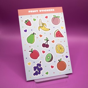 Fruit Sticker Sheet - Food Stickers, Kids Stickers, Cute Stickers, Journal Stickers, Diary Stickers, Planner Stickers, Scrapbook Stickers