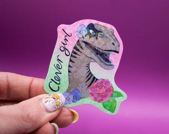 Clever Girl Sticker - Fantasy Stickers, Dinosaur Stickers, Velociraptor Stickers, Sparkly Stickers, Laptop and Water Bottle Stickers