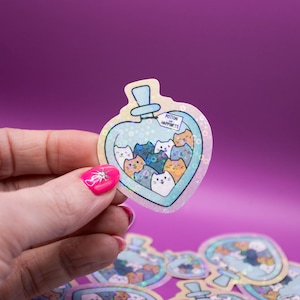 Drankje van geluk - kat sticker, Witchy sticker, drankje sticker, sprankelende sticker, girly stickers, laptop en waterfles sticker