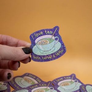 Eu amo chá - derrame o chá, adesivos de chá, chá de ervas, adesivos kawaii, adesivos brilhantes, adesivos femininos, adesivos para laptop e garrafas de água