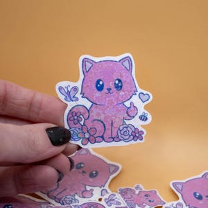 Chat grossier - Sticker chat, Sticker animal, Sticker kawaii, Sticker rigolo, Sticker scintillant, Stickers girly, Sticker ordinateur portable et bouteille d'eau