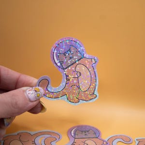 Gato Espacial - Pegatinas de Gato, Pegatinas Kawaii, Pegatinas Bonitas, Pegatinas de Ciencia Ficción, Pegatinas Brillantes, Pegatinas Femeninas, Pegatinas para Portátil y Botella de Agua