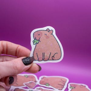 Capybara Chomping Sticker - Animals, Capy Stickers, Kawaii Stickers, Sparkly Stickers, Girly Stickers, Laptop and Water Bottle Stickers