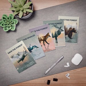 Tarjetas de felicitación ecológicas con múltiples diseños, tarjetas con temática natural para cualquier ocasión, para salvar el bosque y conservar la vida silvestre.