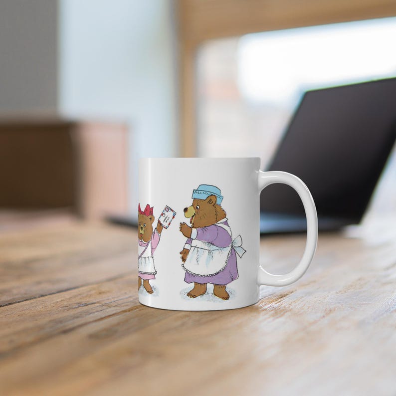 Whimsical Bear Family Ceramic Coffee Cups, Adorable Animal Mugs for Kids and Adults, Gift for Richard Scarry Book Lover image 3