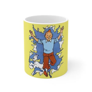 The Adventures of Tintin  Yellow Splash Ceramic Coffee Cups, The Adventures of Tintin and Snowy  Mug, 11oz, 15oz, Ideal for Collectors
