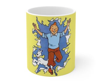 Tazas de café de cerámica con salpicaduras amarillas de Las aventuras de Tintín, taza de Las aventuras de Tintín y Milú, 11 oz, 15 oz, ideal para coleccionistas