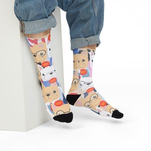 Fun French Bulldog Themed Crew Socks for Dog Parent, Cute Gift for Dog Mum Mom Dad, Funny Socks for Casual Wear, Comfortable Everyday