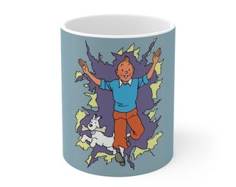 Tintin and Snowy Ceramic Coffee Mug, Big Blue Splash Print