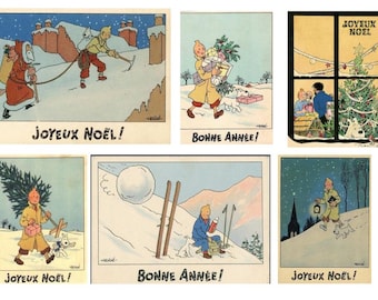 Tintín y las imágenes navideñas de Snowy, creación de tarjetas (descarga digital)