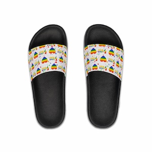 Rainbow Love Slide Sandals, Perfect for Summer, LGBTQ+ Pride, Beach Days, Casual Comfort, Gift for Friends