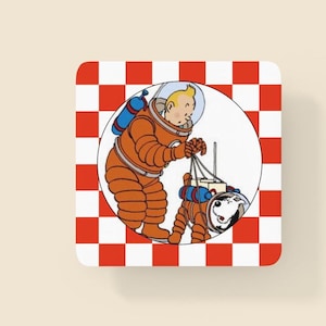 Posavasos vintage de la aventura espacial de Tintín y Milú, decoración retro, regalo geek, inspirado en Tintín, artículos para beber divertidos, accesorio de bar para el hogar.