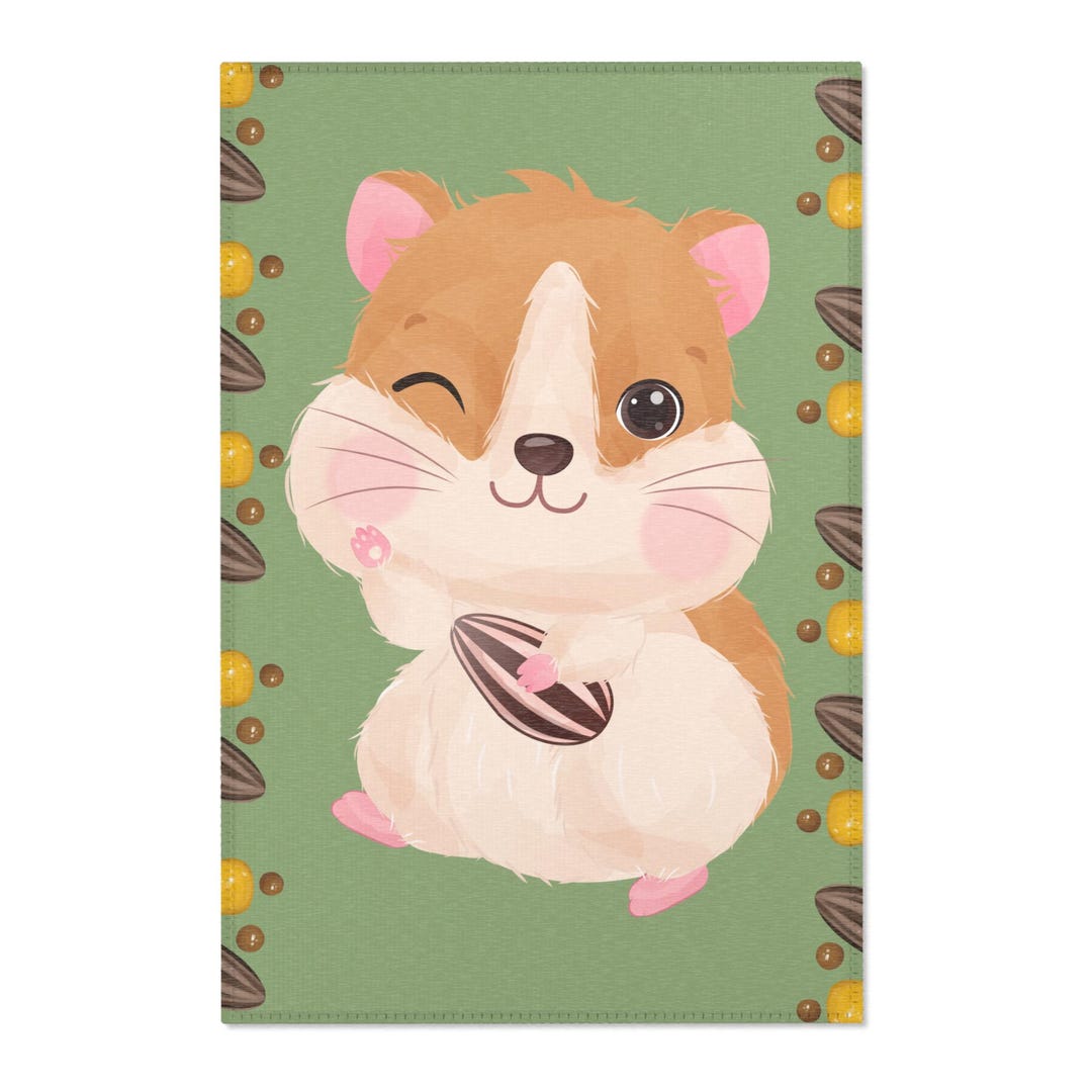 Hamster Rug Cute Hamster Area Rug, Adorable Pet Decor, Kids Room Carpet, Cozy Green ...