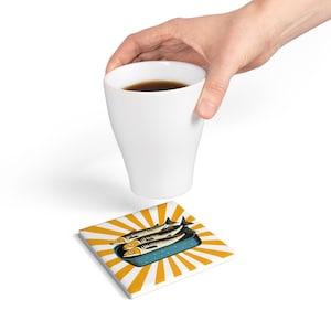 Sardine Ceramic Coaster Set, Retro Kitchen Decor, Unique Gift for Fish Lovers, Home Bar Accessories, Coastal Home Decor