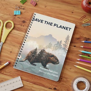 Carnet de notes écologique à reliure spirale Beaver | A5 - Save the Planet, Nature Journal, Earth Gift, Agenda respectueux de l'environnement, Journal de développement durable