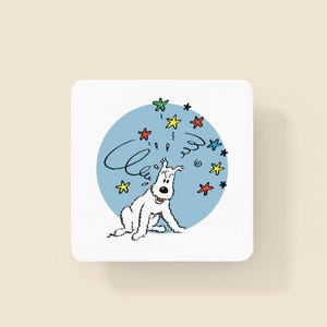 Whimsical Adventures of Tintin and Snowy Coaster, Cute Terrier Dog Coaster, Dog Parent Gift, Home Décor, Party Accessory, Animal Art Coaster
