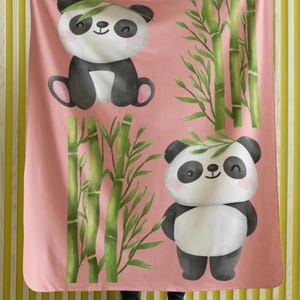 Cute Panda Bear Blanket - Panda Kids Decor - Pink background  Blanket - Gift for child - Soft Polyester Blanket 30x 40 inches