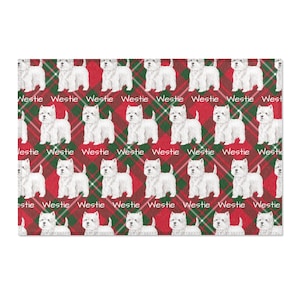 Festive Dog Area Rug - Westie Pattern, Cute Home Decor, West Highland Terrier Lovers Gift, Christmas Decoration, Holiday Rug