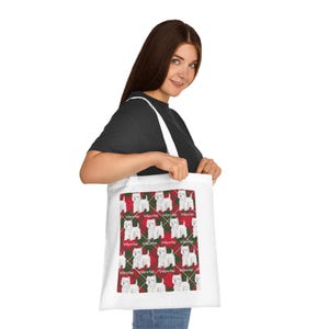 Cute Westie Dog Cotton Tote Bag, West Highland Terrier Lover Gift, Eco-Friendly Shopping Bag, Christmas Tote, Dog Mom Tote