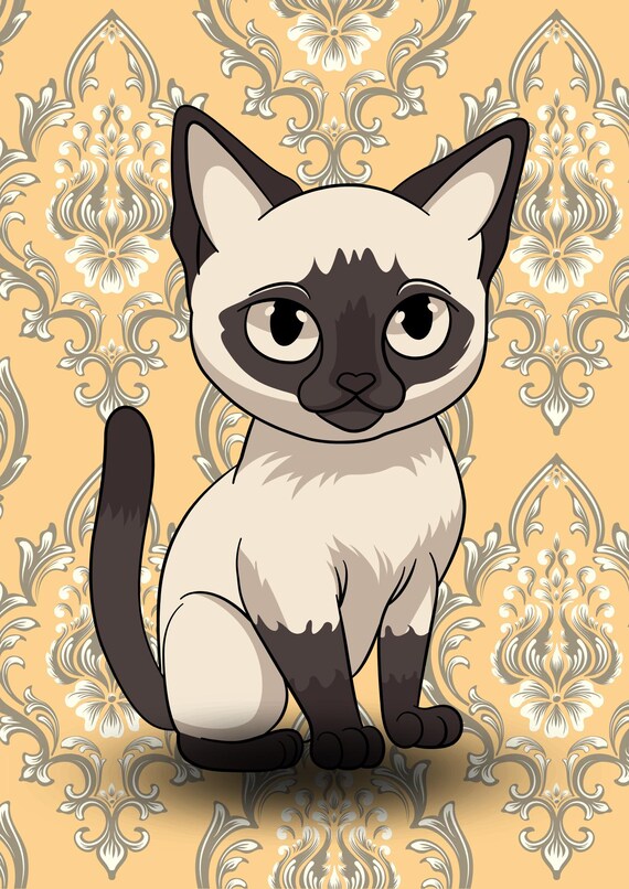 シャム猫のアートプリントセット - ロココ調（デジタルダウンロード