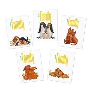 Multi-Design Grußkarten für Tierliebhaber | Unsere Familienkarten | Tier Kunst | Geburtstagskarten, Dankeskarten, Dankeskarten | 5er Pack
