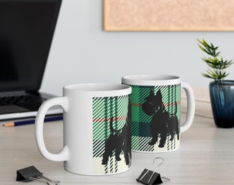 Scottish Terrier Becher - Scotty Hund auf grünem Tartan, Kaffeetasse