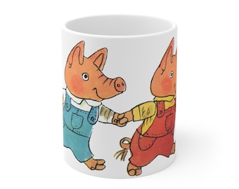 Pig Will and Pig Wont Ceramic Coffee Mug, Richard Scarry Book Fans Gift