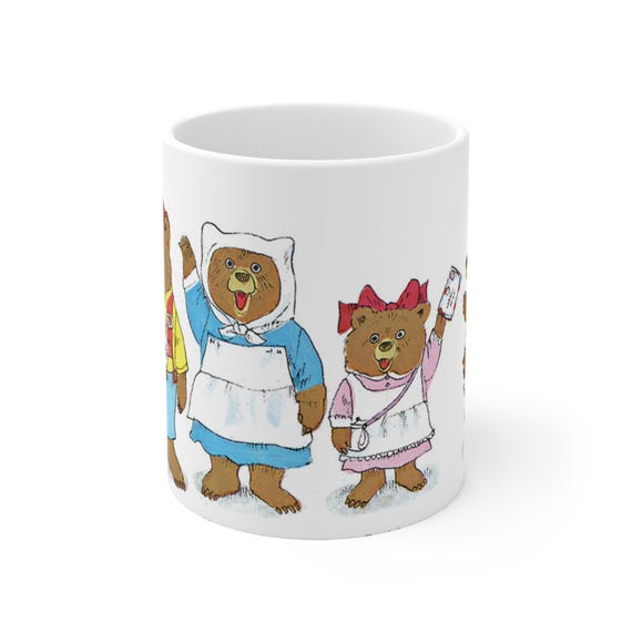 Whimsical Bear  Family Ceramic Coffee Cups, Adorable Animal Mugs for Kids and Adults, Gift for Richard Scarry Book Lover