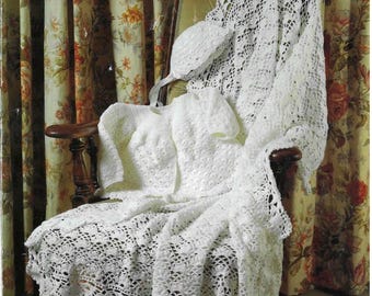 Vintage Crochet Christening Outfit Pattern – Baby Jacket, Cap, Shawl (Digital Download)