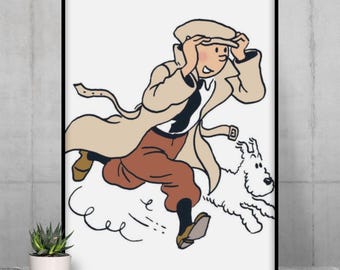 Póster de Tintín y Milú – Lámina de dibujos animados clásicos (Descarga digital)