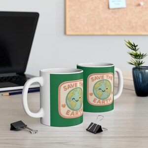 Eco-Friendly Ceramic Coffee Cups - Save the Earth, Sustainable Coffee Mug, Green Earth Design, Unique Gift Idea for Nature Lovers,