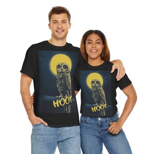 Hoot Owl Unisex Heavy Cotton Tee, Hothic Animal Shirt, Nature Lover Gift, Night Owl T-Shirt, Perfect for Halloween , Fall Vibes
