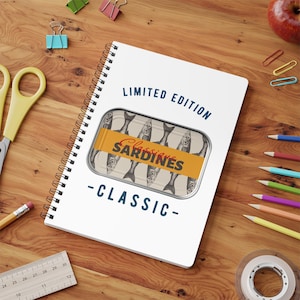 Sardine Themed Wirobound Notebook, A5 Spiral Journal, Classic Notepad for Fish Lovers, Gift for Writers, Unique Stationery