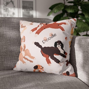 Cute Doodle Dog Cushion Cover, Adorable Pet Decor, Gift for Dog Parents, Cozy Home Accent, Labradoodle Goldendoodle Mum Mom Gift