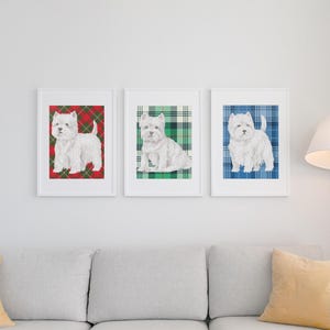 Set von drei West Highland Terrier Hund druckbare Kunstwerk - digitaler Download - romantische Aquarell Stil - Hunde Liebhaber Geschenk