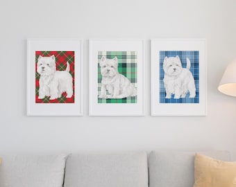 Ensemble d'impressions West Highland Terrier – aquarelle de chien (téléchargement numérique)