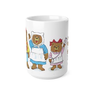 Whimsical Bear Family Ceramic Coffee Cups, Adorable Animal Mugs for Kids and Adults, Gift for Richard Scarry Book Lover image 2