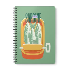 Retro Sardine Illustrated A5 Notebook, Cute Journal for Writing, Gift for Fish Lovers, Travel Diary, Food Journal