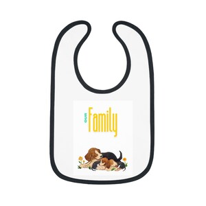Our Family Baby Bib | Cute Beagle Dog Design, Baby Shower Gift, New Parent Gift, Dog Lover Gift, Toddler Feeding Supplies