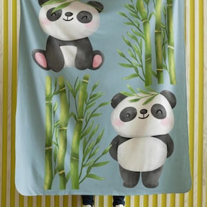 Cute Panda Bear Blanket - Panda Kids Decor - blue background  Blanket - Gift for child - Soft Polyester Blanket 30x 40 inches