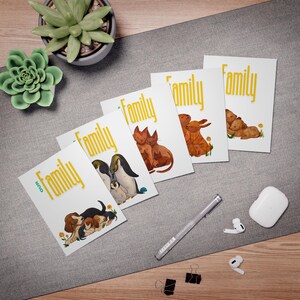 Tarjetas de felicitación multidiseño para amantes de los animales / Tarjetas familiares / Arte animal / Tarjetas de cumpleaños, agradecimientos y ocasiones especiales / Paquete de 5