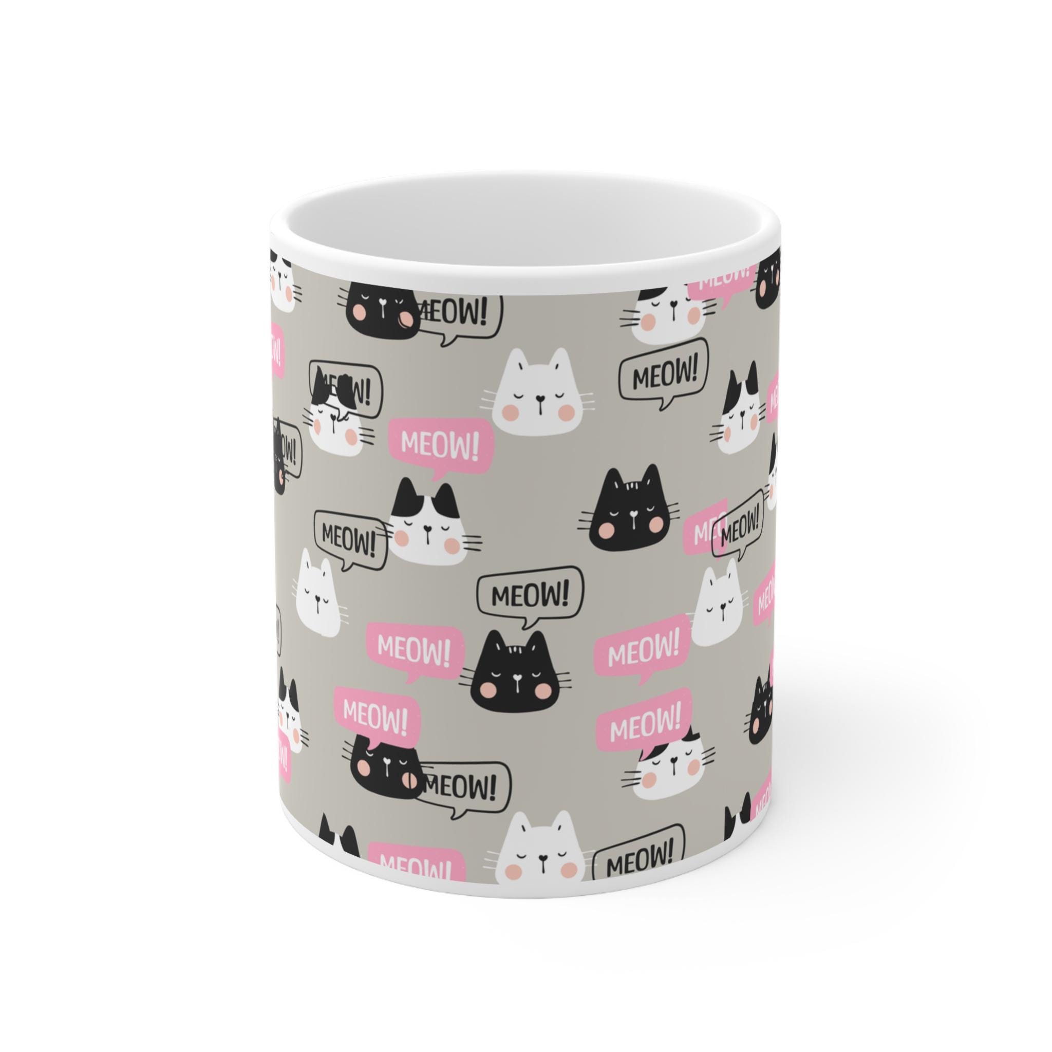 Meow Cat Pattern Coffee Mug, Cat Lover Gift - Etsy